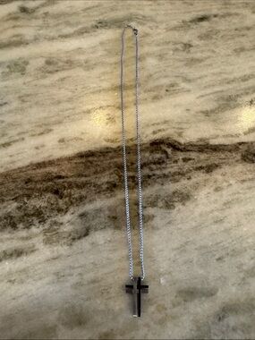 Stainless steel Silver Cross Pendant Necklace - Black Cross